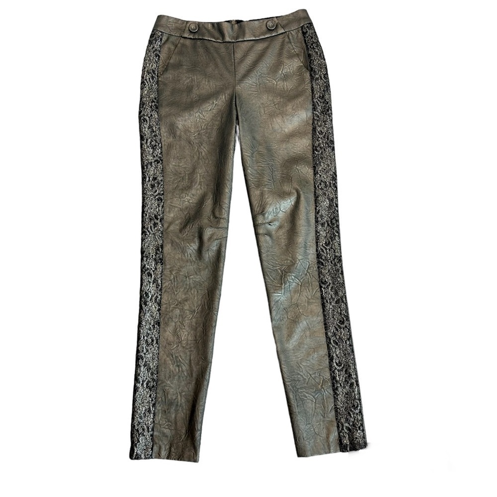 Mark & James by Badgley Mischka tan bronze metallic lace faux leather pants 6